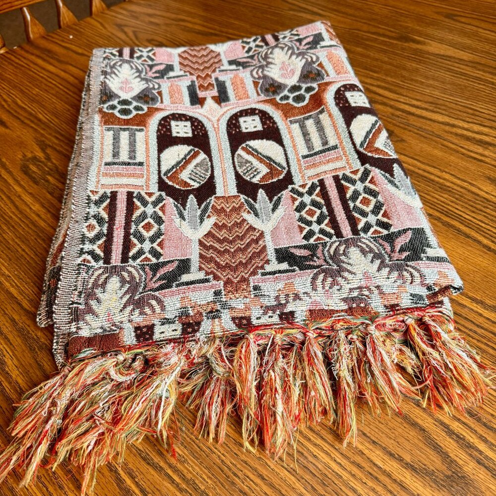 Vintage Jacquard Ornate Tapestry Style Woven Bohemian Blanket